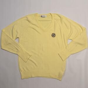 Vintage Aureus Sweater Pullover Mens Medium Yellow V-Neck Acrylic Patch 90s